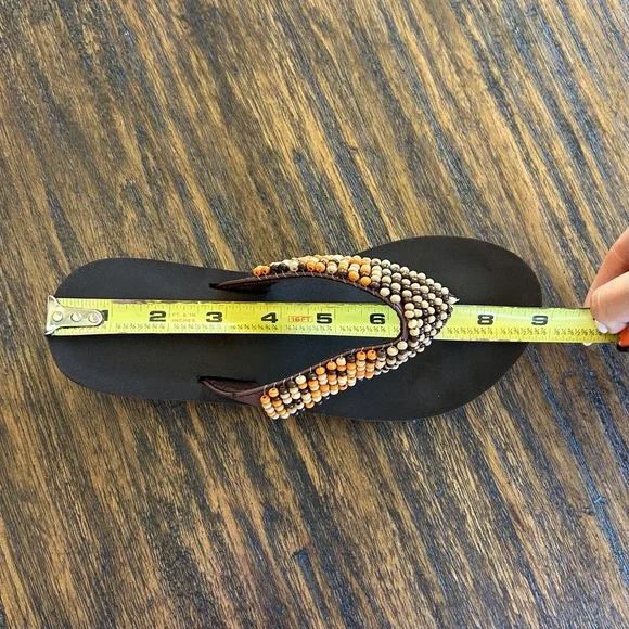 Roper VTG Y2K Brown Island Girl Tropical Orange Beaded Platform Sandals 5.5/6 - Picture 6 of 6